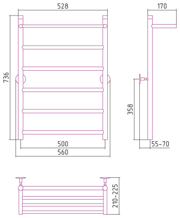 Полотенцесушитель водяной Стилье УНИВЕРСАЛ-54 00654-8050 800х500 