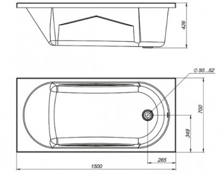 Ванна акриловая Mirsant КАСПИЙ  150x70 см. 