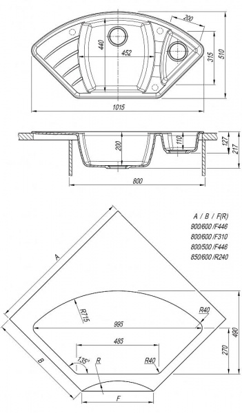 Мойка кухонная из литьевого мрамора Dr. Gans ГАБИ 25.050.E1015.408 101,5*51 см. серый