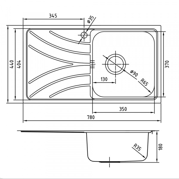 Мойка кухонная из нержавеющей стали IDDIS ARRO ARR78SRi77 78*44 см.  Мойка кухонная из нержавеющей стали IDDIS ARRO ARR78SRi77 78*44 см.