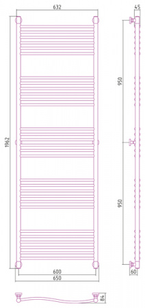 Полотенцесушитель водяной Сунержа ФЛЮИД+ 00-0222-1960 1900х600 