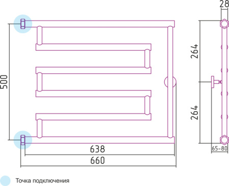 Полотенцесушитель водяной Сунержа High-Tech 00-0052-5065 500х650 