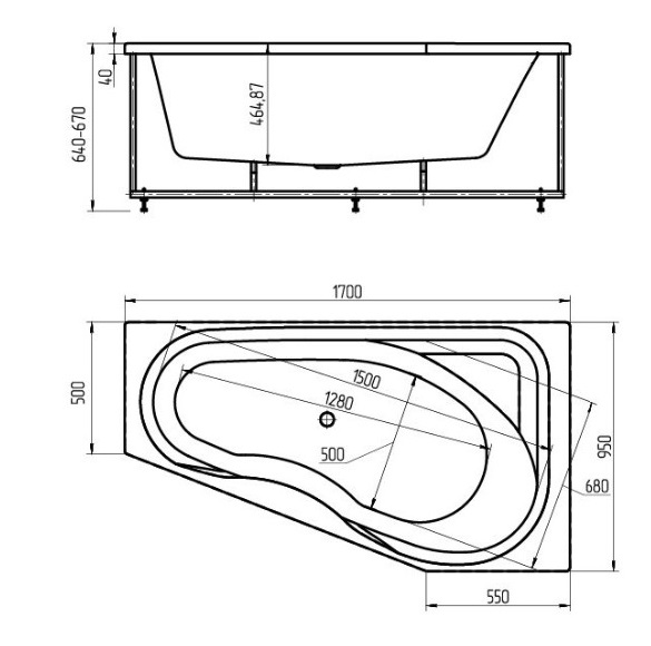 Ванна акриловая Aquatek МЕДЕЯ  170x90 см. левая 