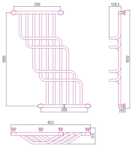Полотенцесушитель водяной Сунержа НЕГА 00-0225-1085 1000х850 