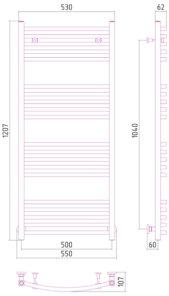 Полотенцесушитель водяной Сунержа АРКУС 00-0251-1250 1200х500 