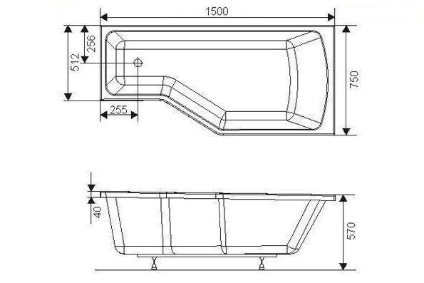 Ванна акриловая 1Marka CONVEY 01кон1575п 150x75 см. правая 
