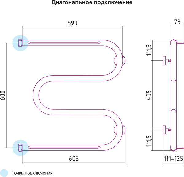 Полотенцесушитель водяной Сунержа М-образный 00-0008-6060 600х600 