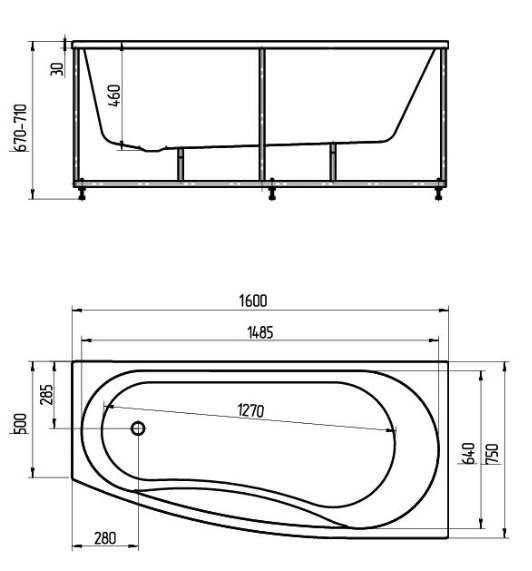 Ванна акриловая Aquatek ПАНДОРА  160x75 см. 