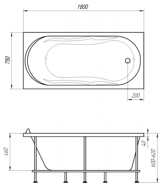 Ванна акриловая 1Marka KLEO 01кл1675 160x75 см. 