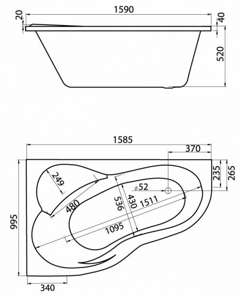 Ванна акриловая Santek ИБИЦА XL 1.WH11.2.036 160x100 см. левая 