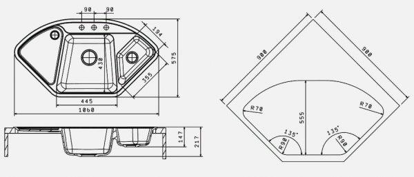 Мойка кухонная керамогранитная Florentina КАПРИ 20.185.J1060.202 100,6*57,5 см. шампань
