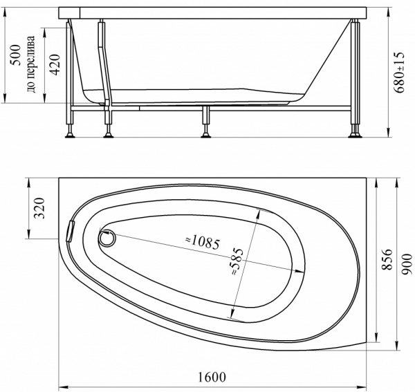 Ванна акриловая Radomir ОРСИНИ  160x90 см. правая 