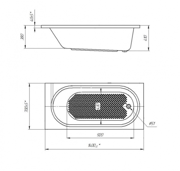 Ванна акриловая 1Marka DARINA 01дар1470 140x70 см. 