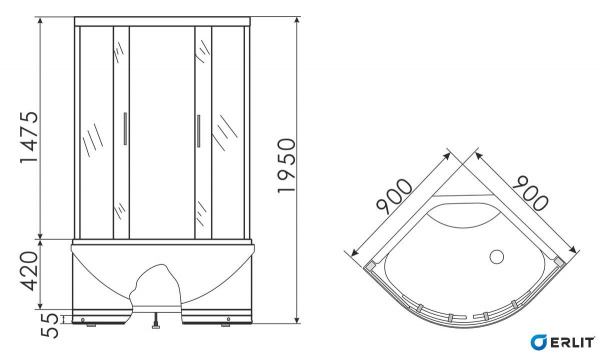 Душевой уголок Erlit  ER0509T-C3 90x90 см.  Душевой уголок Erlit  ER0509T-C3 90x90 см.