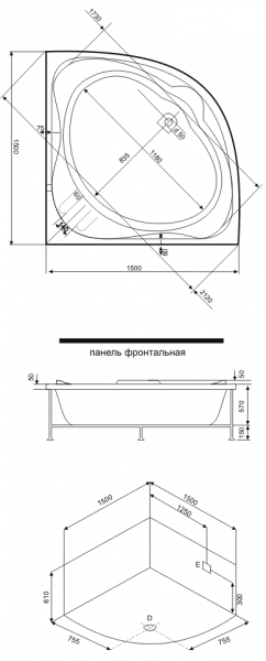 Ванна акриловая BAS ИРИС В 00014 150x150 см.  Ванна акриловая BAS ИРИС В 00014 150x150 см.