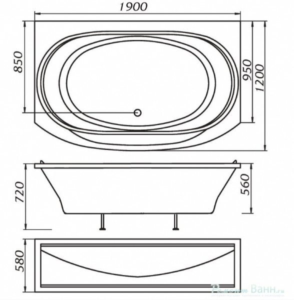 Ванна акриловая 1Marka SIRAKUSA 01син1912 190x120 см. 