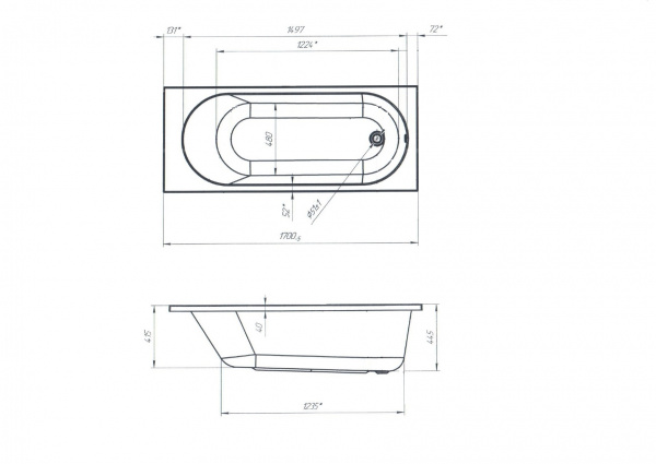 Ванна акриловая 1Marka ATLAS 01атл1770 170x70 см. 